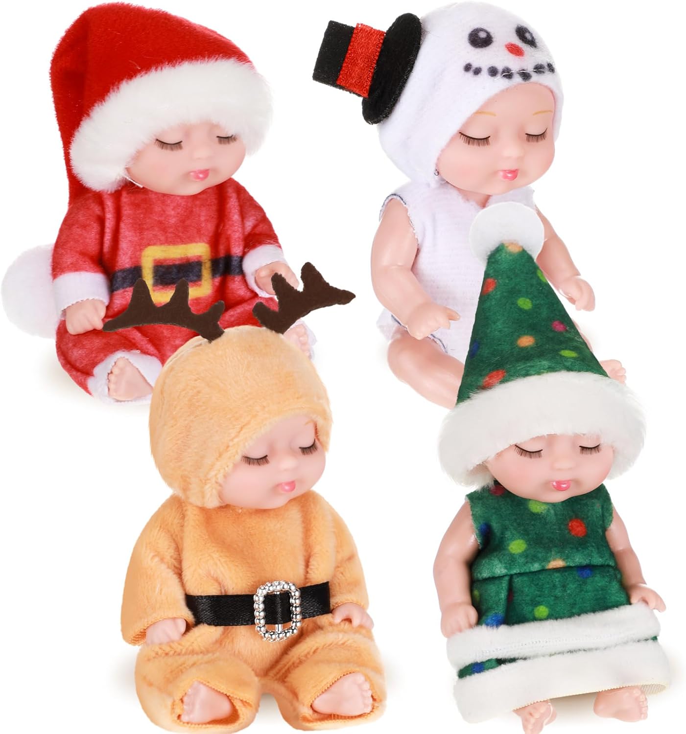 Hanaive 4 Pcs 4 Inch Mini Baby Dolls Lifelike Realistic Baby Dolls Animal Clothes Cute Baby Valentine Tiny Babies Gifts Set for Girls Boys Toddlers Kids 3+ Birthday Baby Shower Favors (Doll Style)