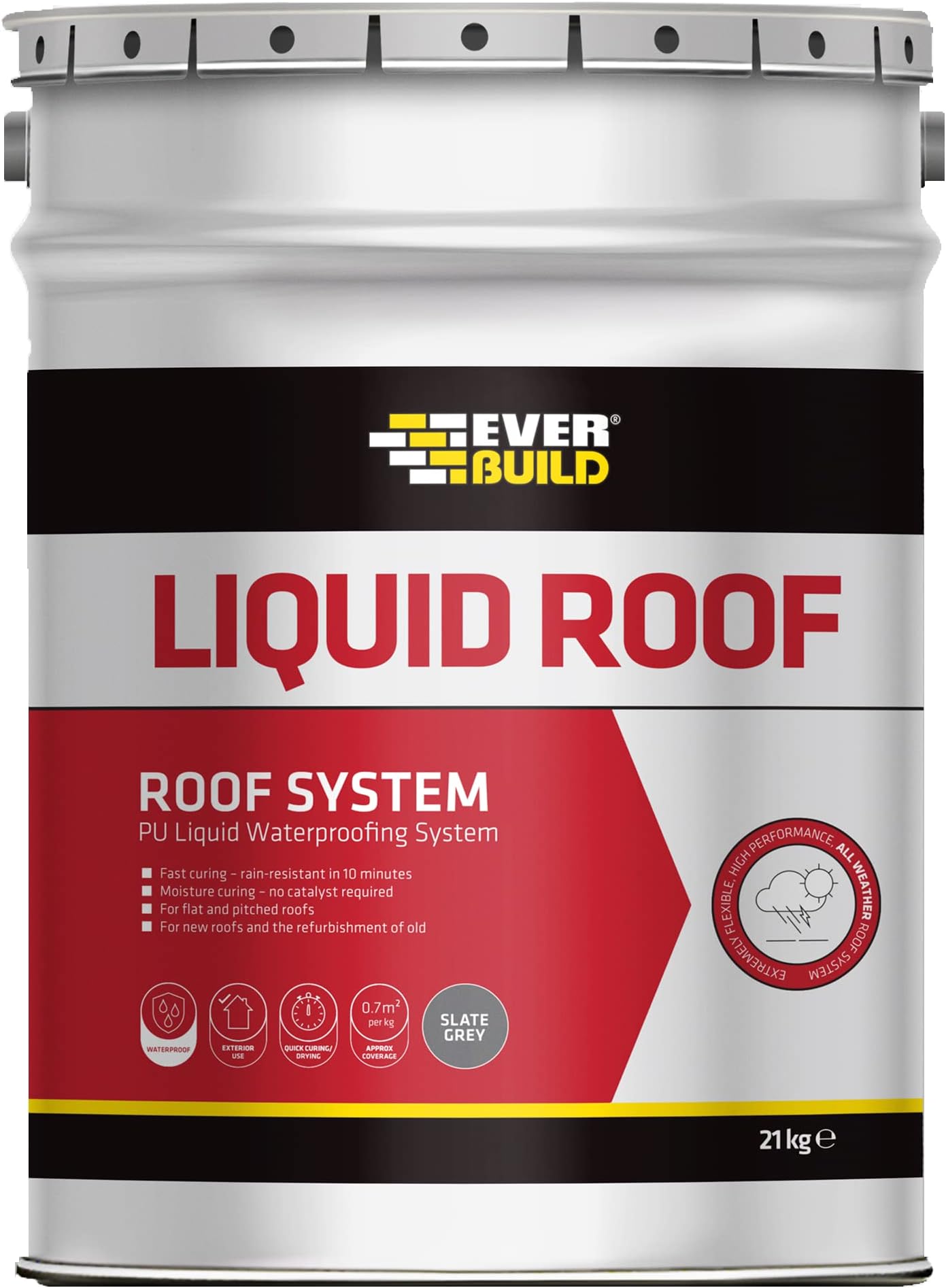 Sika SikaRoof Liquid Roof PU All Weather Roofing System, Slate Grey, 21kg