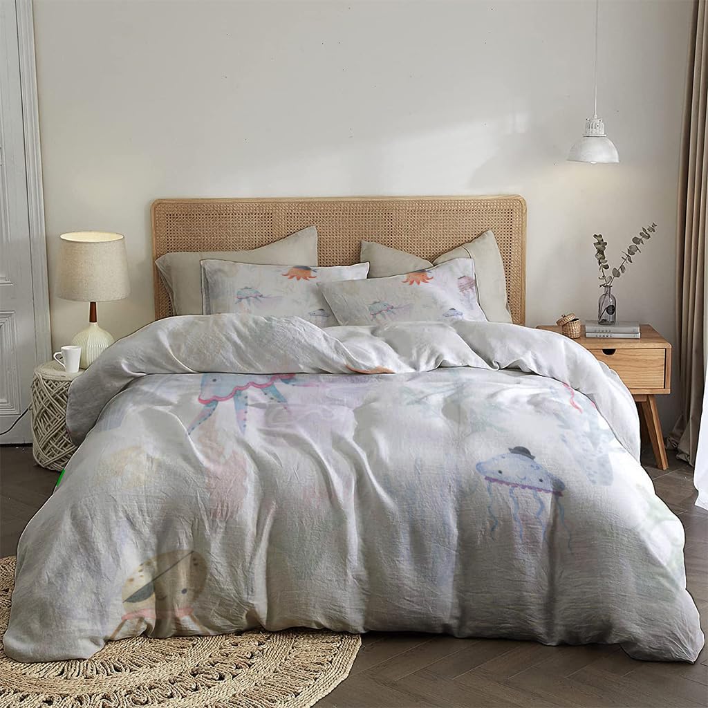 NIBAINLO 布団カバー水中生物 魚類 クラゲ 植物 貝殻 サンゴ ヒトデ 肌に優しい ピーチスキン加工 掛け布団カバー 和式 洋式 あったか 布団カバーセット リバーシブル ホームステイ ホテル 家庭兼用