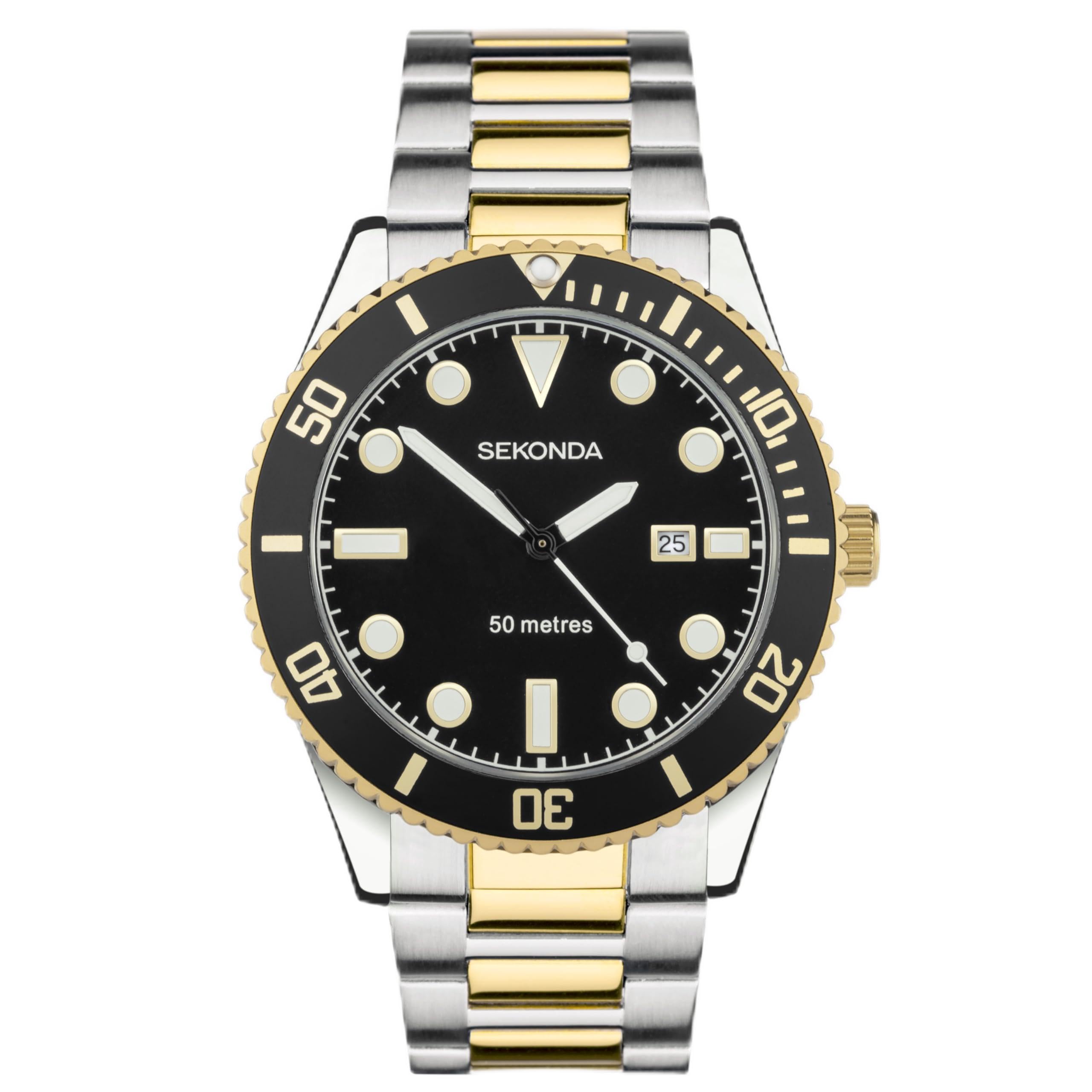 Sekonda Herren-Armbanduhr Ocean | Zwei-Ton Edelstahl, 50 m Wasserdicht, Japanisches Quarzwerk