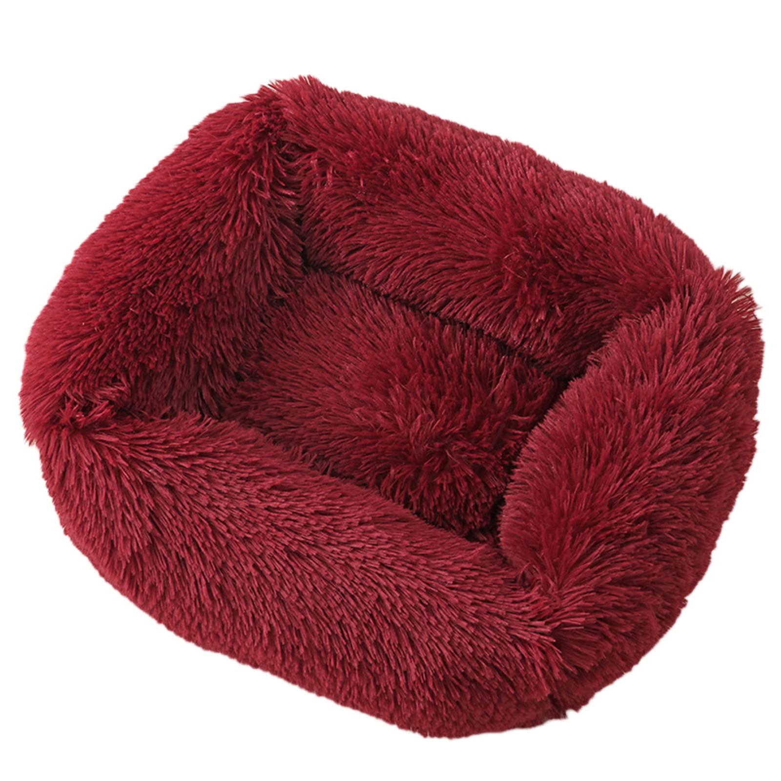 Zoomlie calming dog bed large washable cuddler bed fluffy plush warm comfy pet bed rectangular cat bed soft deep sleep dog bed for small medium large dogs cats (XL(95 * 72 * 18cm),Wine Red)