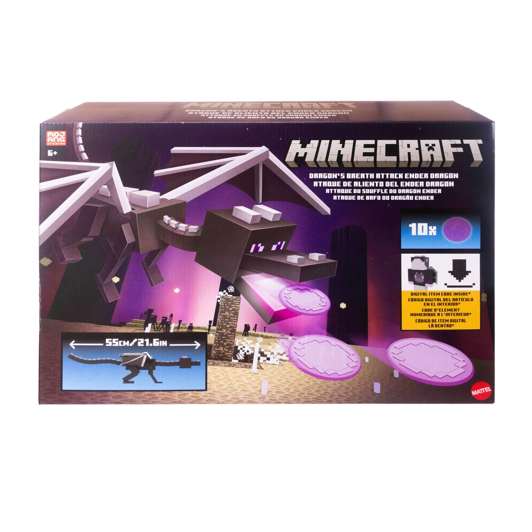Mattel Minecraft Aliento del dragón, Ender Figura articulada | Juguete con 10 discos, gigante de 55 cm largo, 51 cm de envergadura, alas móviles y lanzador, JKC13