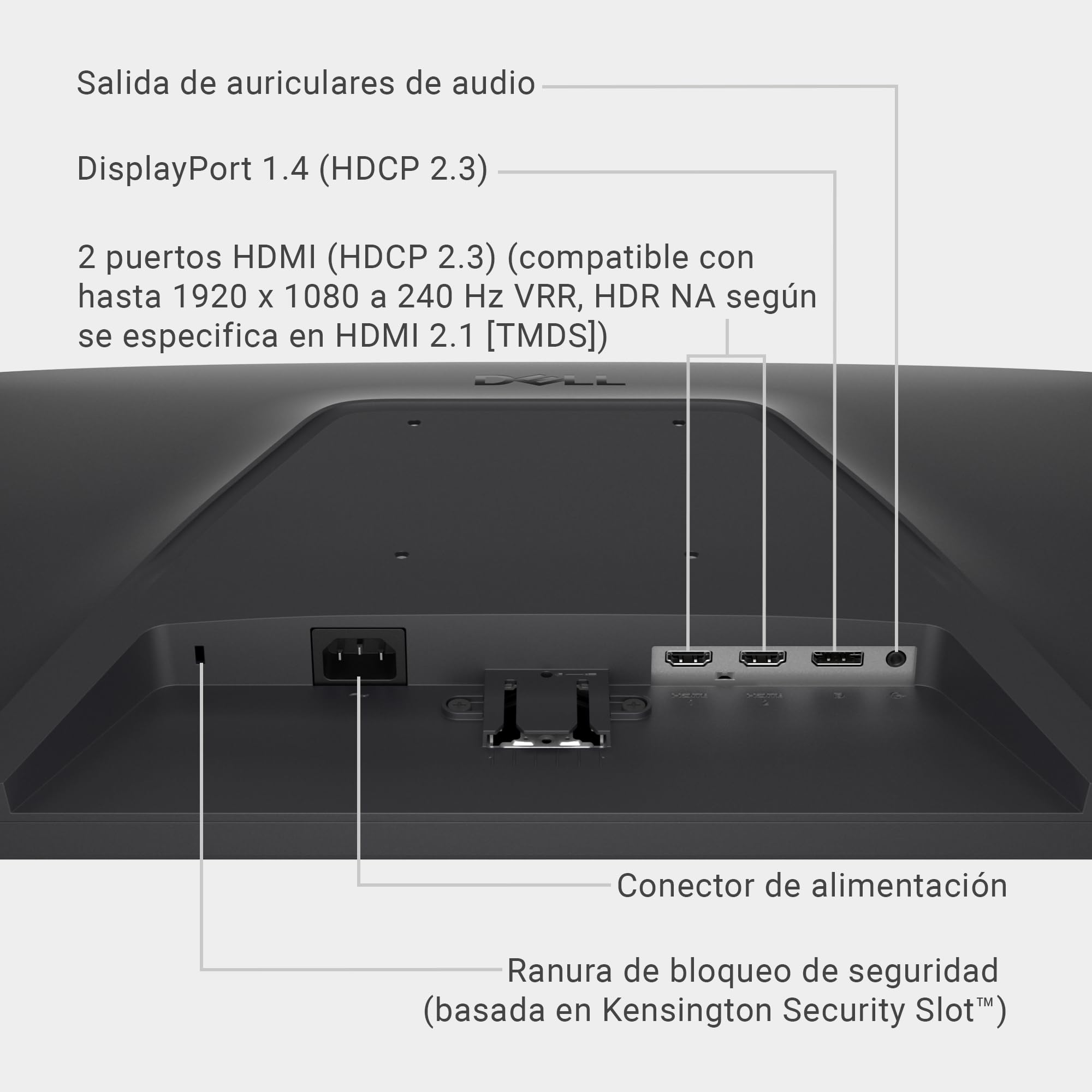 DELL 24 Monitor Gaming - SE2426HG, Full HD (1920x1080), 240Hz, Fast IPS, 0.5ms, AMD FreeSync Premium, 99% sRGB, HDR10, VESA (100x100mm), DisplayPort, 2 HDMI, 3 Años de Garantía, Negro