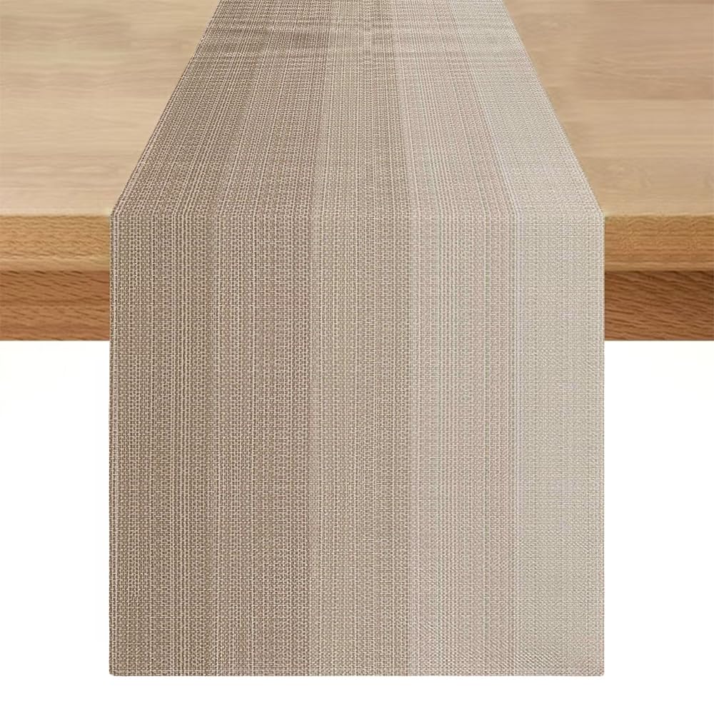 Outdoor Table Runner 40x100 cm Beige Brown Stripes Table Runner Modern Vintage Washable Country Style Linen Look Kitchen Dining Table Decoration for Dining Room Party Spring Autumn Table Decor