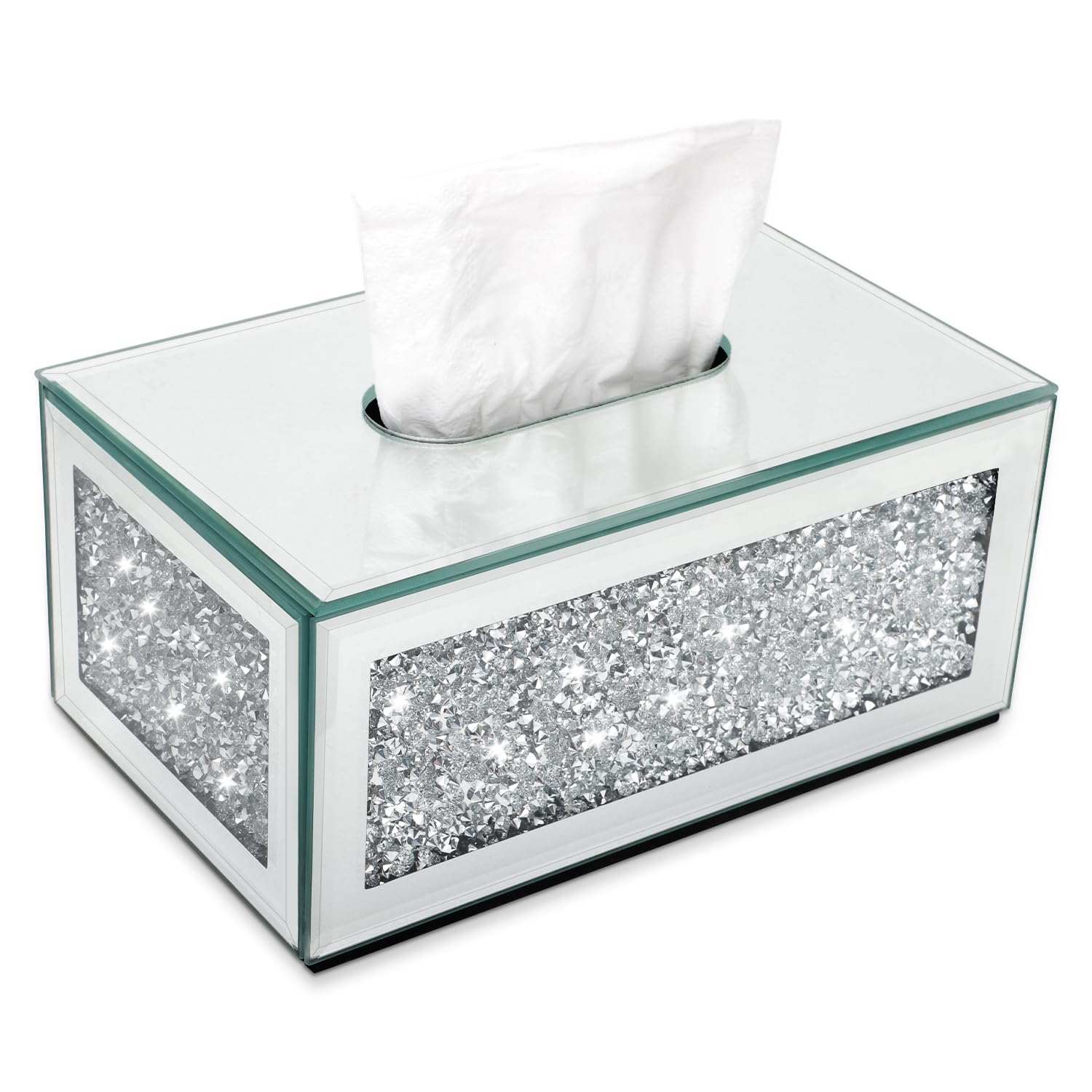 Aazzkang Silver Tissue Box Cover,Rectangular Crystal Crushed Diamond Tissue Box Holder, Luxury Decorative Napkin Dispenser For Bathroom,Countertop,Bedroom,Living Room Office