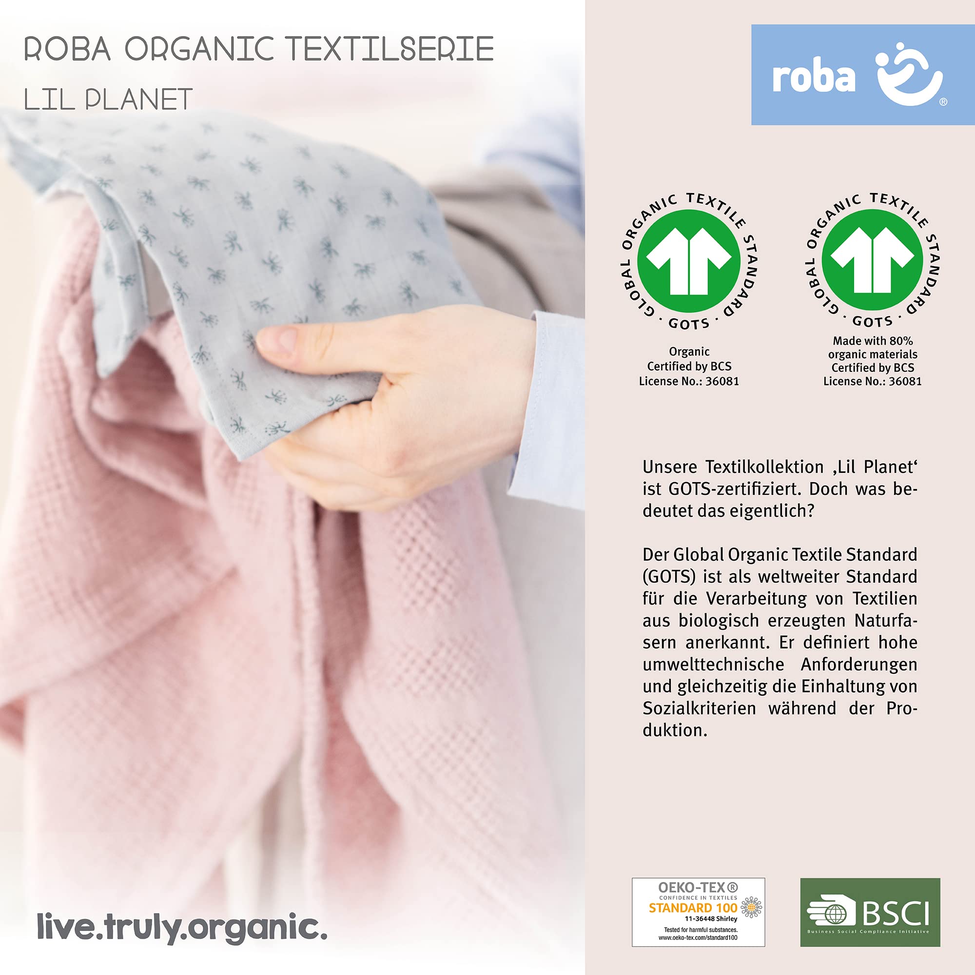 roba Prezent dla niemowlaka - zestaw pielęgnacyjny na narodziny - ręcznik, myjka, przytulanka i koc - bawełna organiczna - certyfikat GOTS - dla dziewczynek i chłopców - jasnoniebieski