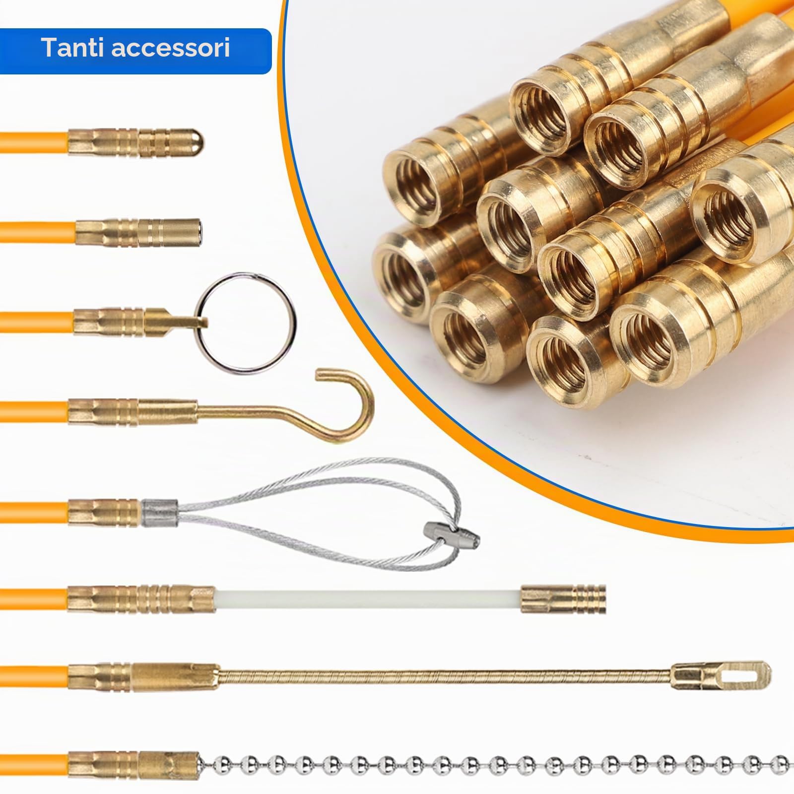 EFUTURETIME 10 x Sonda Passacavi 1m (Ø 4mm x 4, Ø 6mm x 6), Sonda Elettricista Professionale Fibra di Vetro Flessibili con 9 Accessori