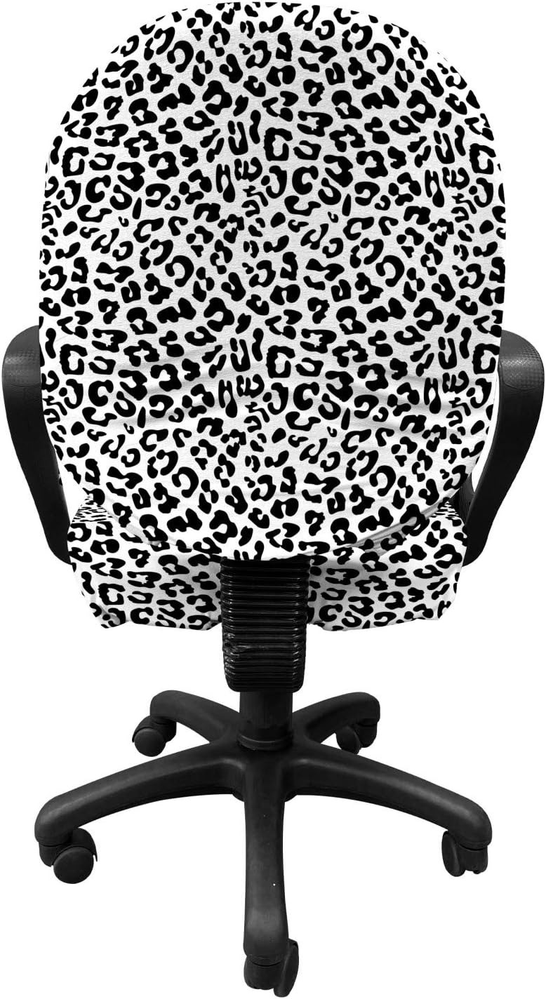 Ambesonne Leopard Print Office Chair Slipcover, Monochrome Graphic Style Wild Jungle Animal Abstract Skin Spots, Protective Stretch Decorative Fabric Cover, Standard Size, White Black