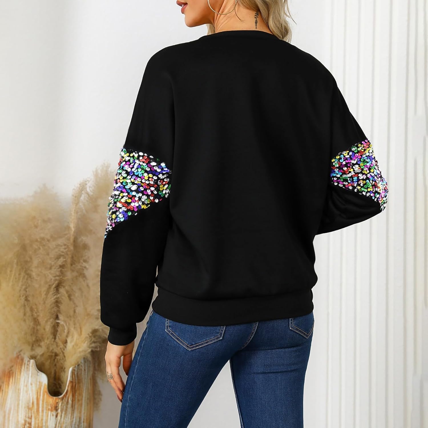 Mardi Gras Shirts for Women Sequin Long Sleeve Sparkly Top Crewneck Glitter Casual Loose Lightweight Sweatshirts 2025
