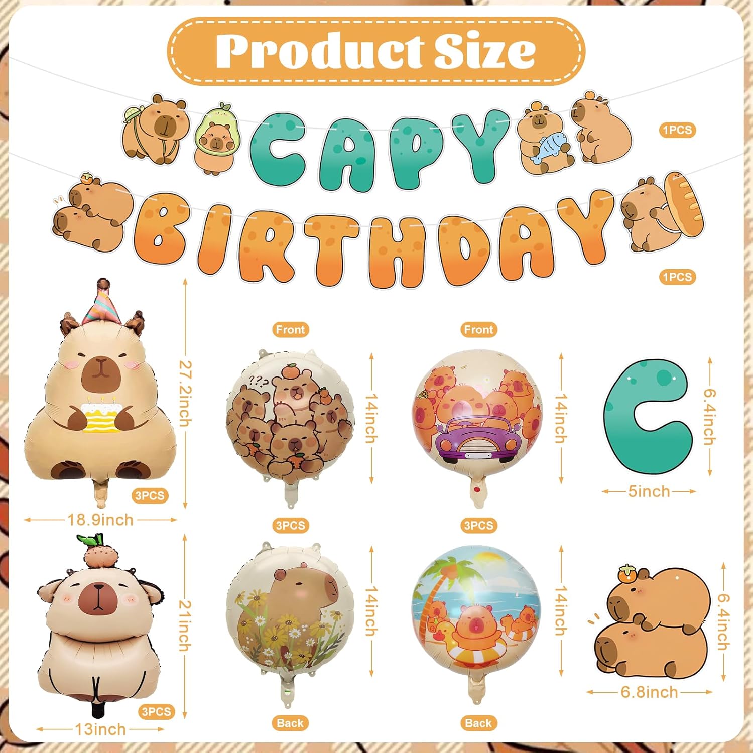 13 Pcs Capybara Birthday Party Decorations, Capy Birthday Decor Included 12 Aluminum Foil Balloons and 1 Birthday Banner for Capybara Lover Animal Theme Baby Shower Party Favor - Image 2