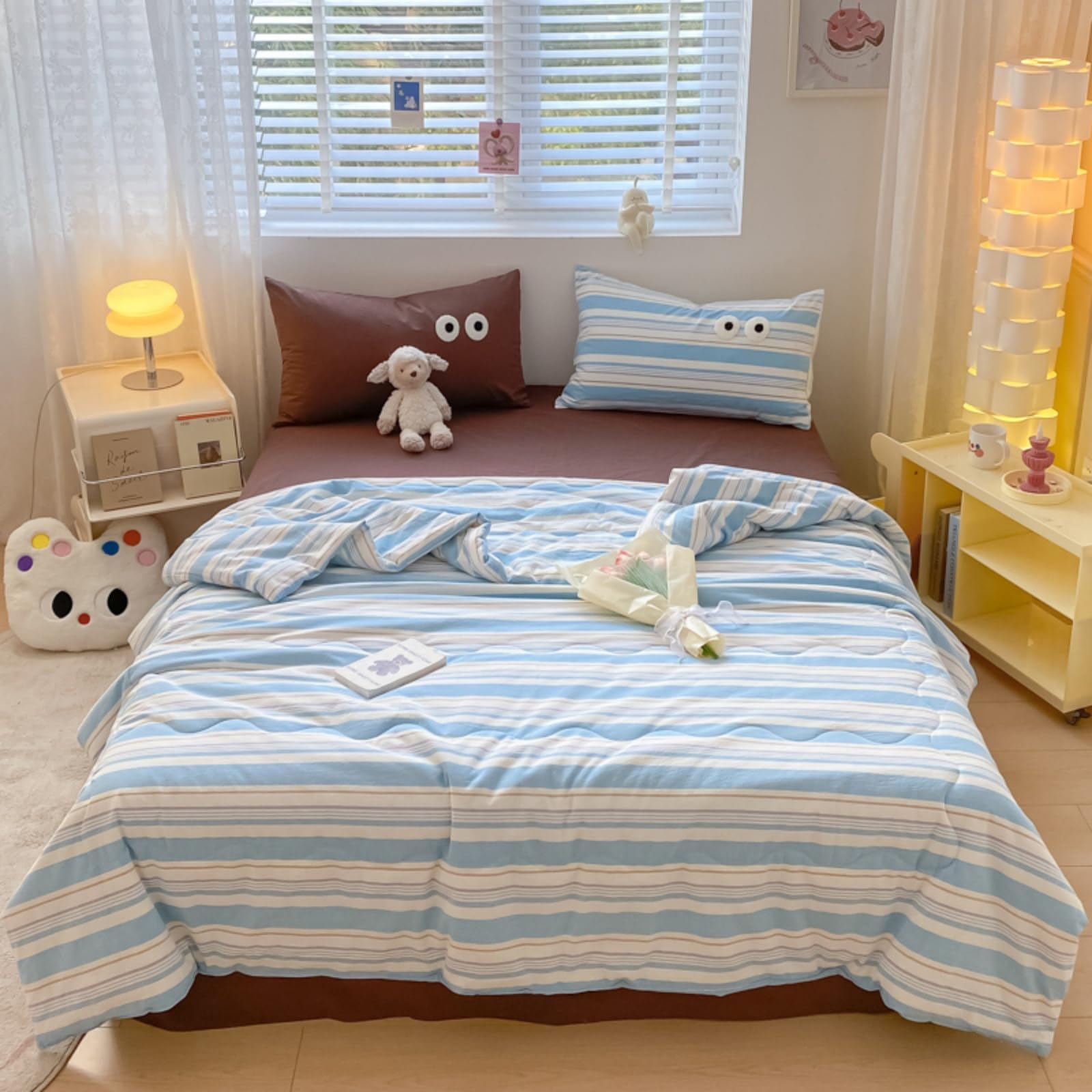 Odot Edredón Sin Funda 2.5 TOG Single A King (Rayas Azul Cielo,150x200cm) | Relleno Nórdico Verano Edredón Ligero y Transpirable Lavable a Máquina y Secado Rápido para las Noches Cálidas de Verano