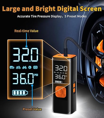 Miniatura 3 de VIL Compresor de aire portátil para inflador de neumáticos, bomba de aire de 12 V CC para neumáticos de automóvil, compresor de aire portátil de 150