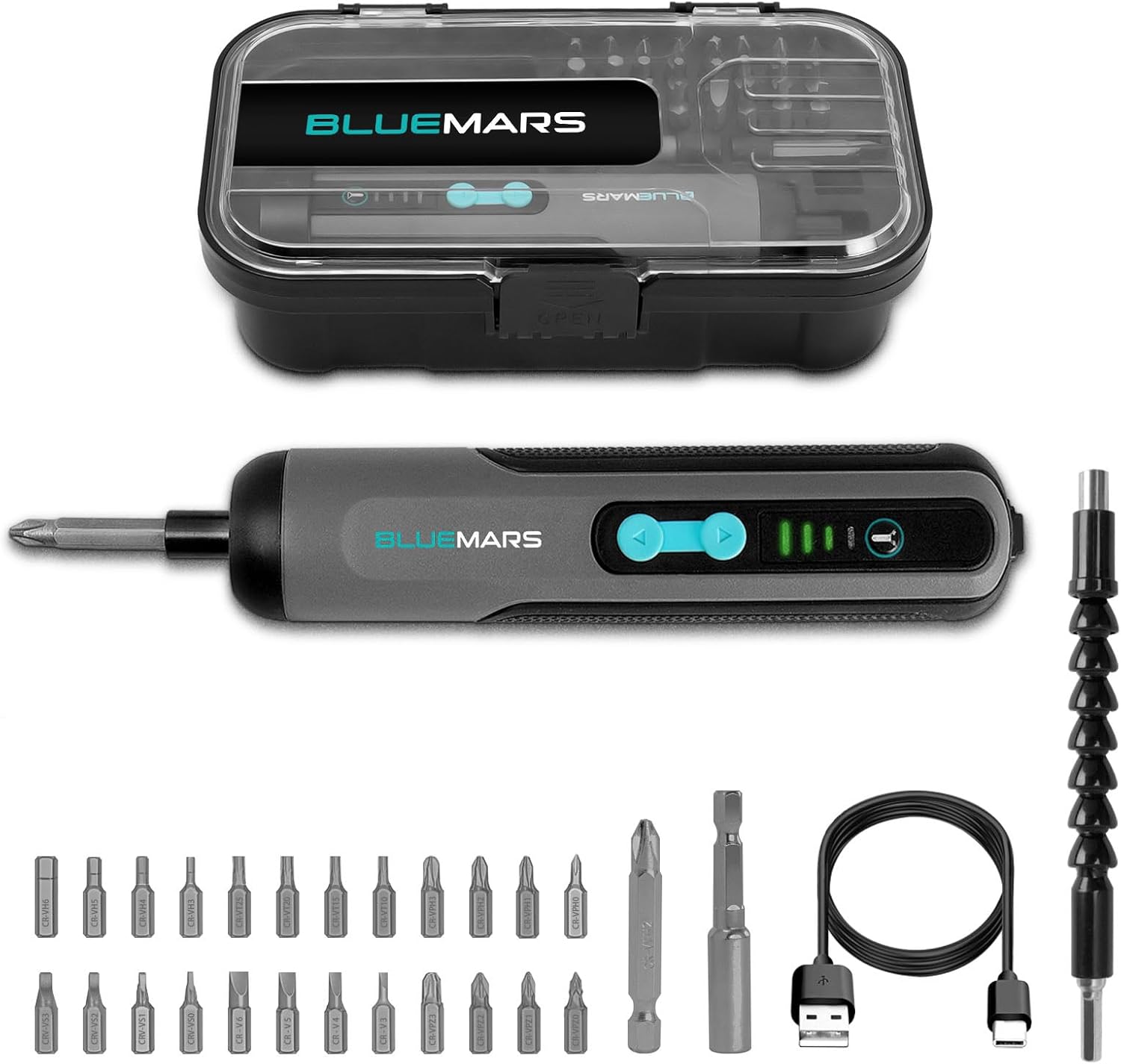 BlueMars 電動充電式ドライバーセット 3.6V 2AH コードレスミニ小型バッテリー電動ドライバー 27ピースビット付き デ