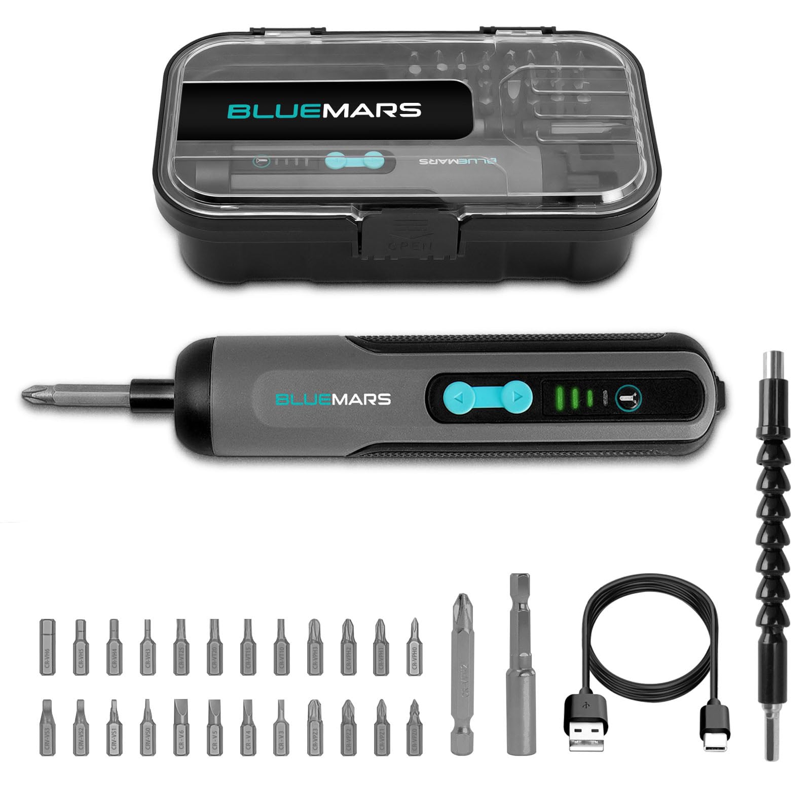 BlueMars Electric Rechargeable Screwdriver Set 3 6V 2AH Cordless Mini Small Battery Power Screwdriver with 27-Piece Bit Dual
