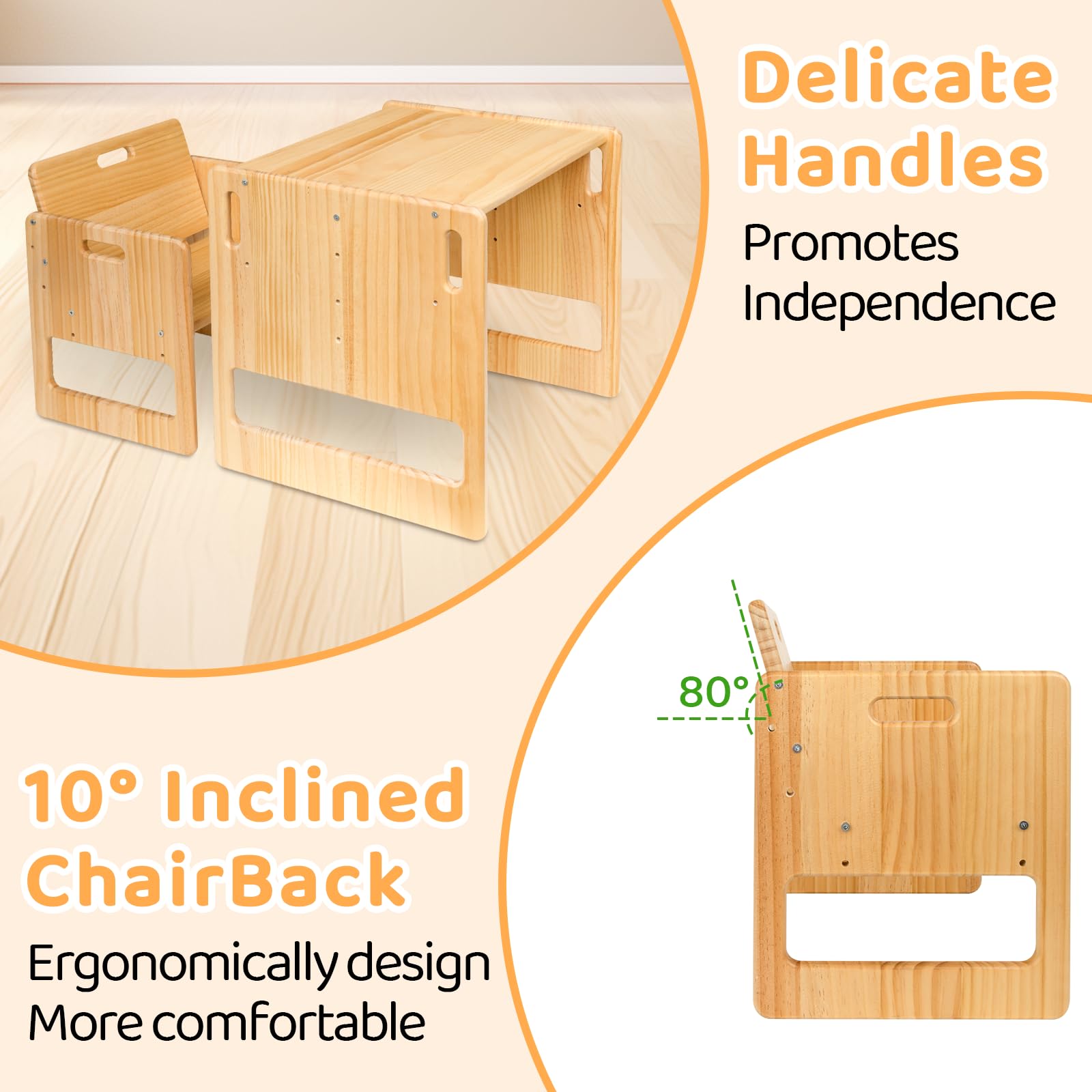Montessori Ensemble table et chaises pour tout-petits de 1 à 3 ans, hauteur réglable, table et chaise pour lire/manger/jeux, facile à monter
