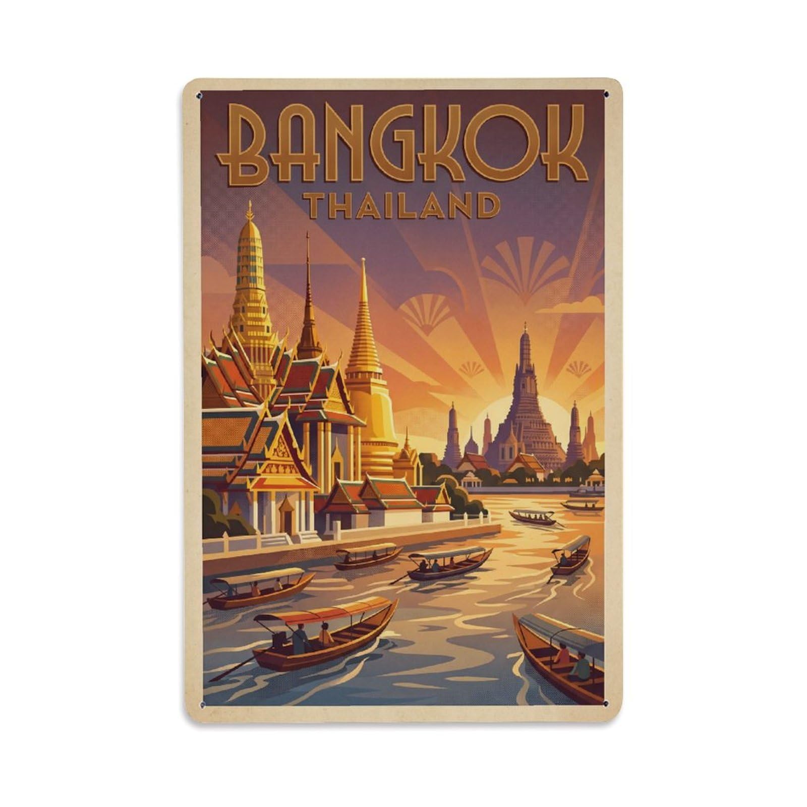 Metal Tin Sign Vintage Travel Thailand Bangkok