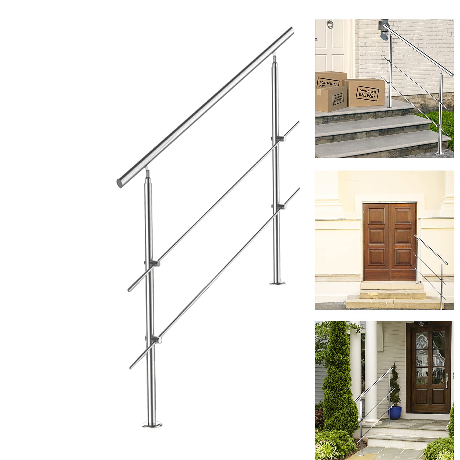 Poręcz ze stali nierdzewnej, do balustrady schodowej, na balkon, 160 cm, z 2 poprzeczkami Ø 42 mm, do wewnątrz i na zewnątrz
