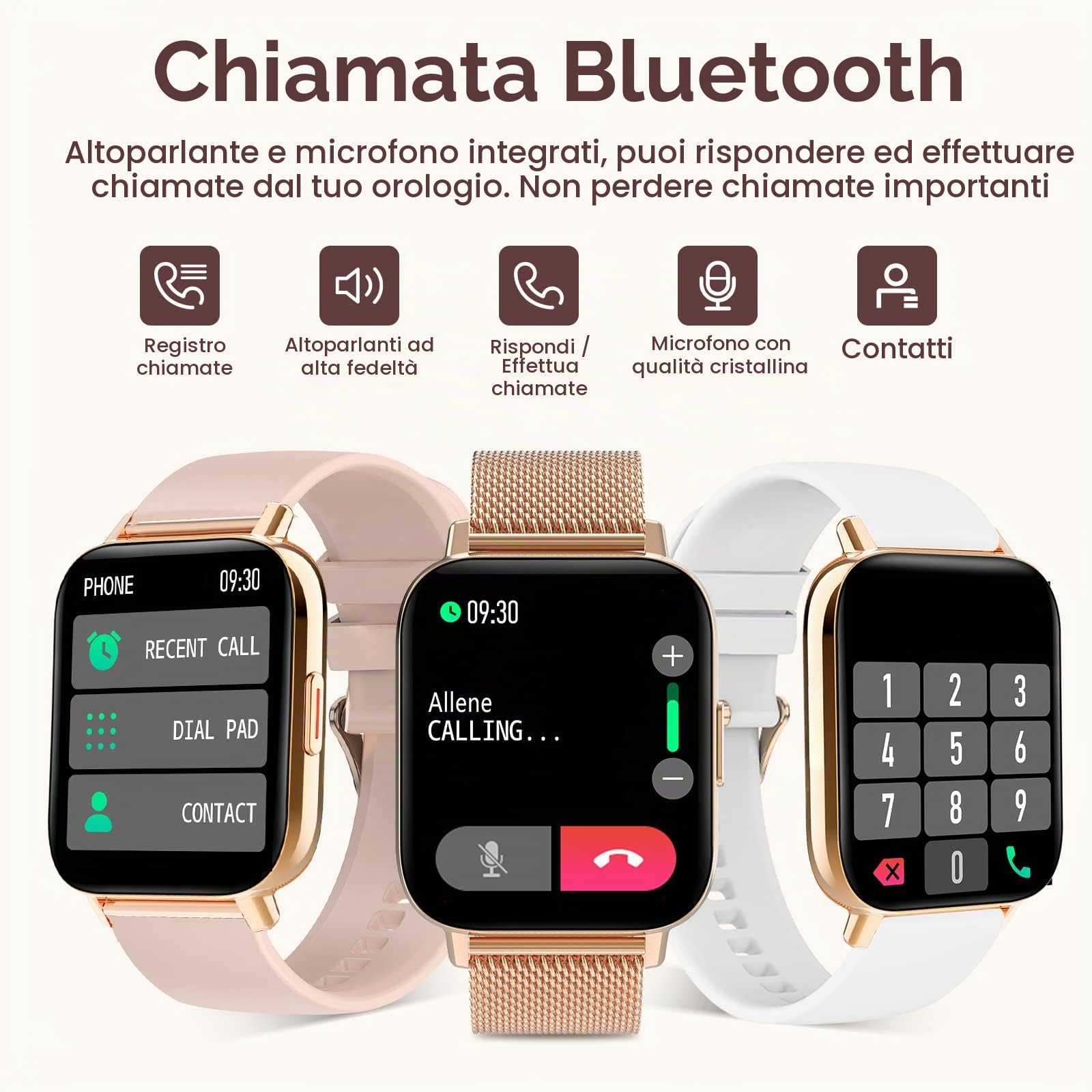 Smartwatch Donna Con Chiamate e Risposta, Notifiche Messaggi, Cardiofrequenzimetro, Sonno, SpO2, Fitness Con Contapassi, 8 Modalità Sportive, Orologio Digitale per Android iOS