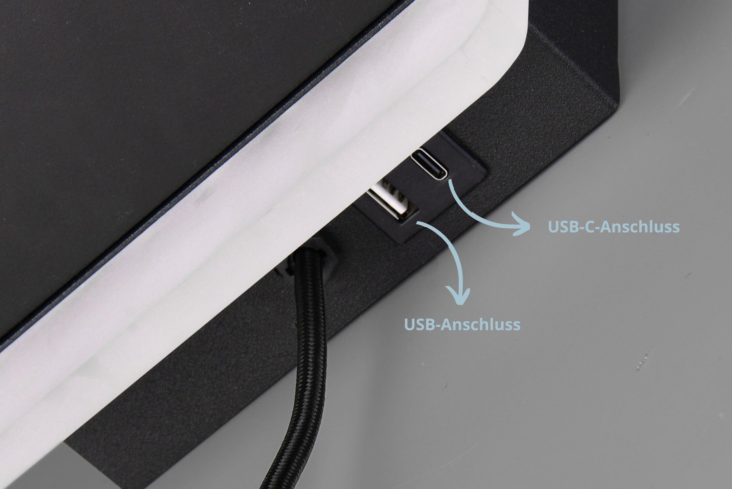 LED Wandlampe Filipp, Wandleuchte, FLEXconnect, USB & USB-C Anschluss, induktive Ladestation, dimmbar mit Schalter, Höhe 20 cm, Breite 16 cm, schwarz matt