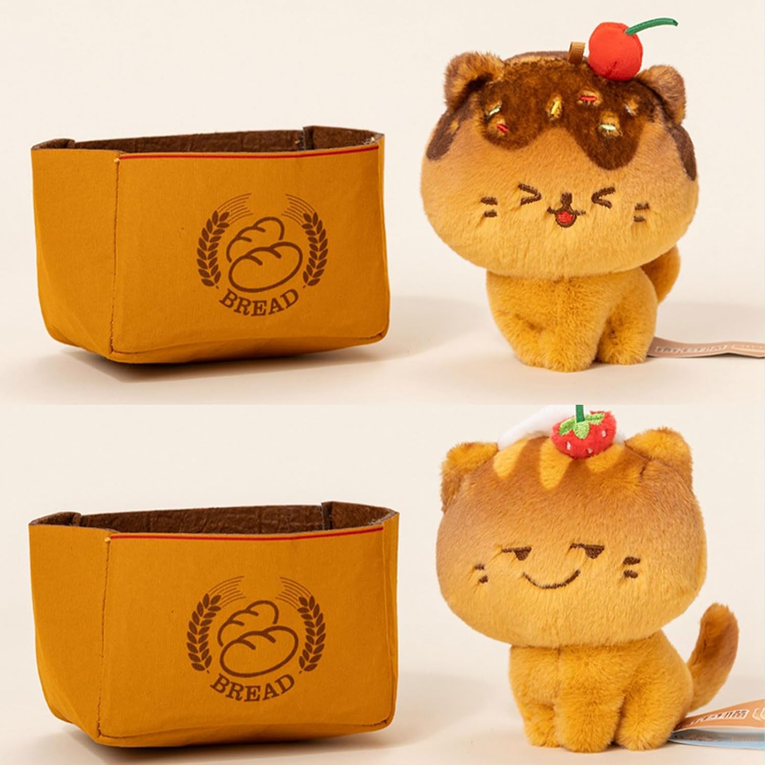 Cute Weighted Bread Cat Plush Set, 2 Pcs 5" Mini Soft Kawaii Kitten Plushies for Girls, Orange Stuffed Animal Cat with Fruit/Strawberry Decor Birthday Gift Plushy Toy for Kids Girlfriends