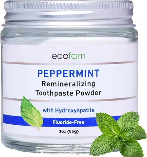Ecofam Polvo de pasta de dientes - Polvo de dientes remineralizante, hidroxiapatita y xilitol, sin flúor, apoya la fuerza del esmalte y la salud de