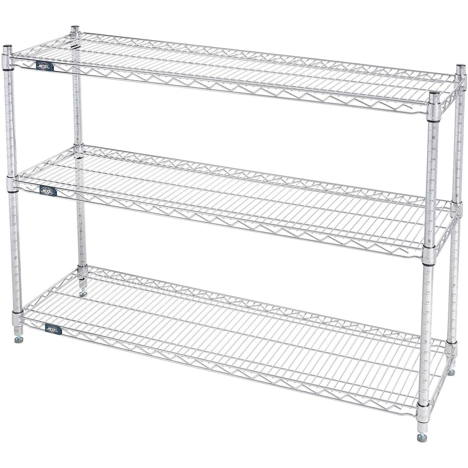 3 Shelf Chrome Wire Shelving Unit Starter 48"" W x 12"" D x 34"" H - 1 Each by Nexel – 48" W x 12" D x 34" H, Alloy Steel, Silver, Model B3124494