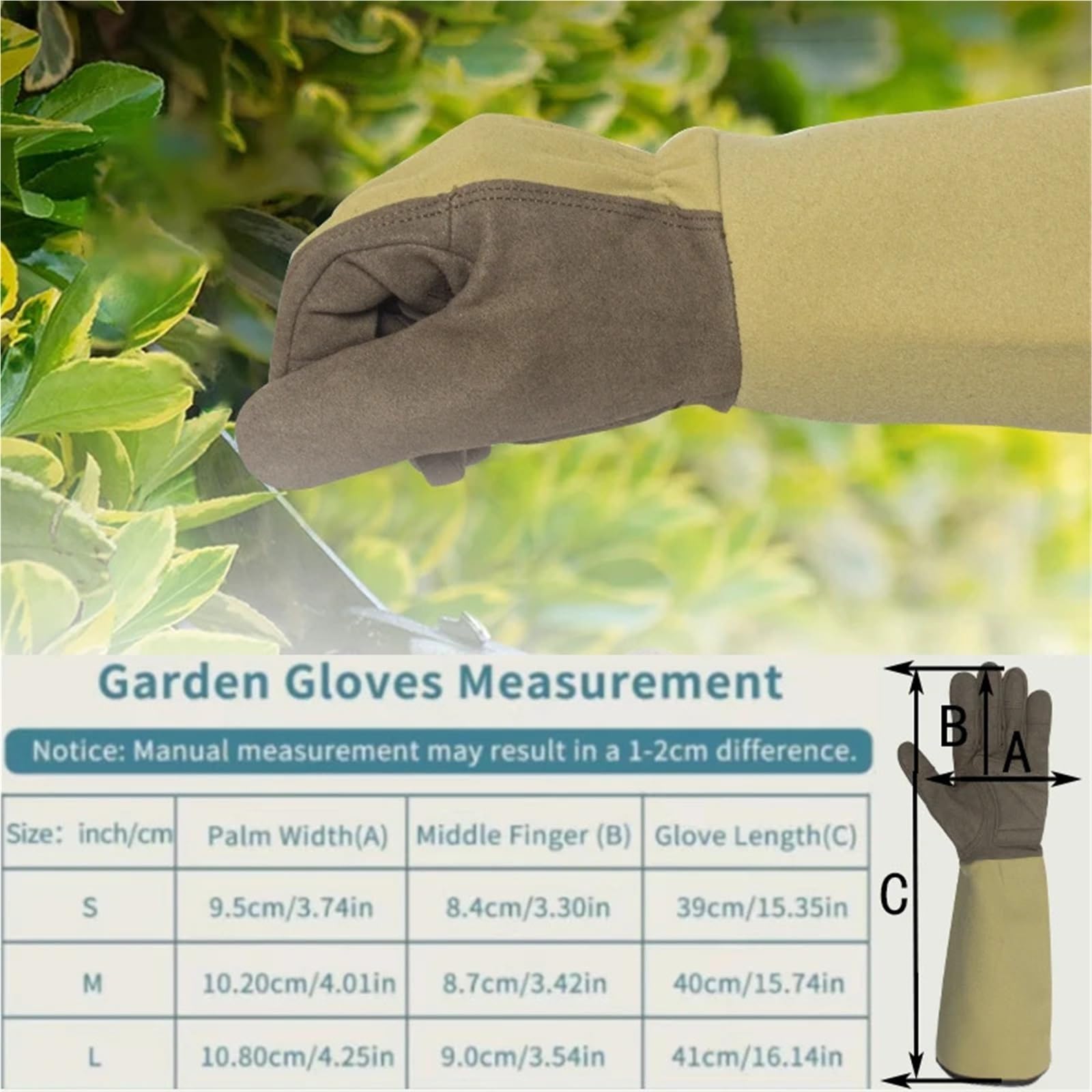 Garten Arbeitshandschuhe 1 Paar Lange, dornensichere Gartenhandschuhe aus Segeltuch, Rosenschnitt-Gartenhandschuhe, atmungsaktive Gartenarbeitshandschuhe FüR Die Gartenarbeit(L)