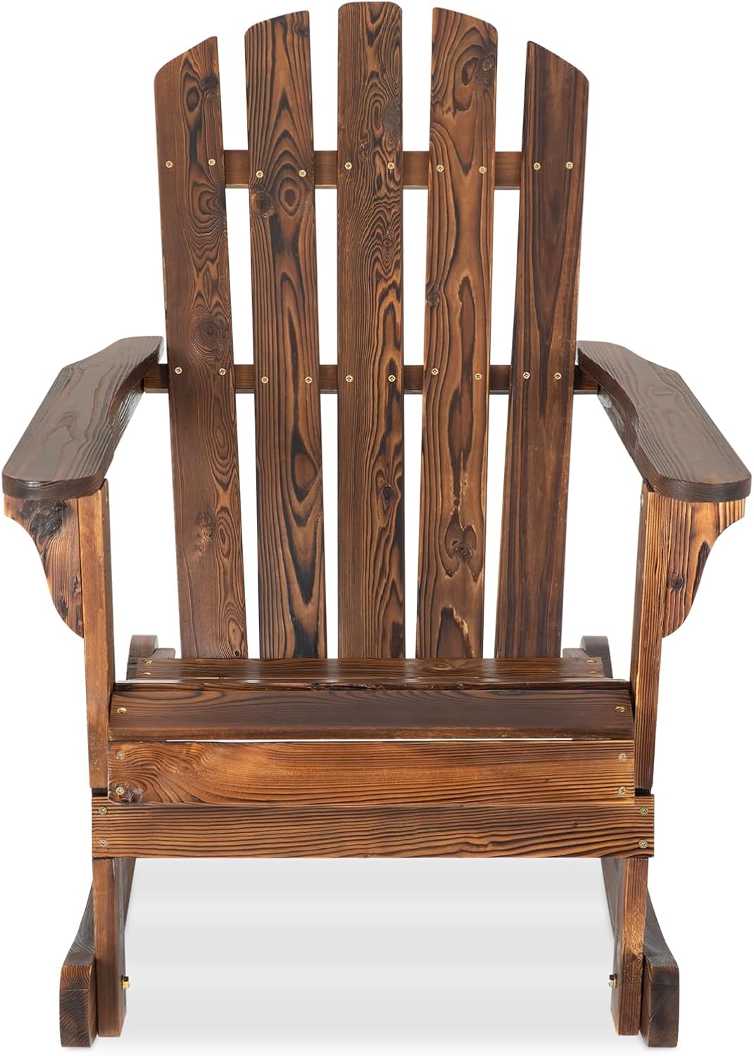 Garturects 2PCS Wood Patio Rocking Chairs - Classic Adirondack Rocker Chairs Porch Rocking Set of 2 for Outdoor,Yard, Balcony (Brown)