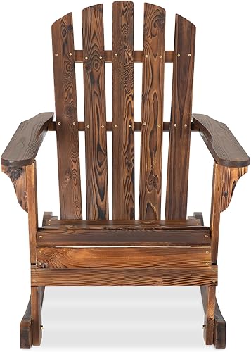 Miniatura 7 de Mecedora de madera para exteriores, banco de ruedas de carro, silla mecedora rústica para patio, porche, césped, jardín, balcón, junto a la piscina,