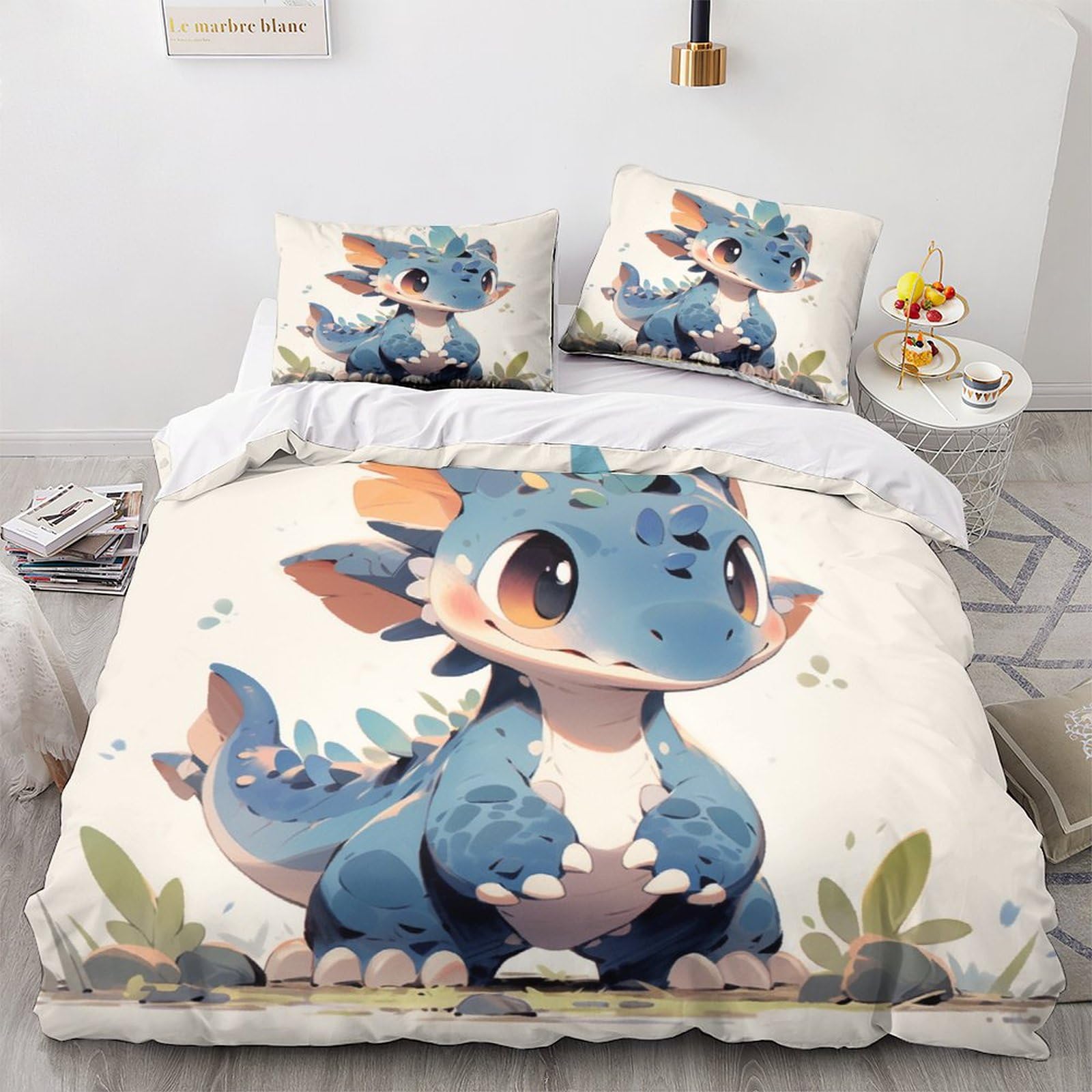 Housse de couette ptérodactyle 200x200cm anti-plis en microfibre douce avec zip