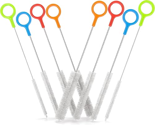 Juego de 8 cepillos de limpieza resistentes  Limpiadores de paja extra largos para pajitas reutilizables de metal y plástico, para limpiar espacios