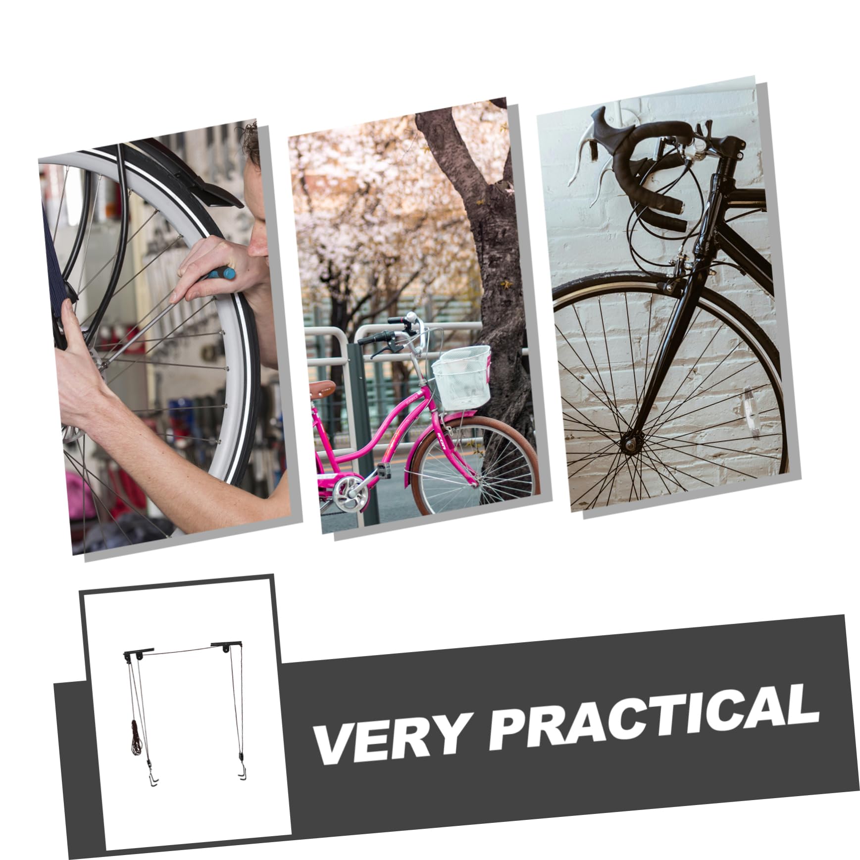 KOMBIUDA Soporte para Colgar Acero de Bicicletas en Sistema Bici Negro para Pared y Poleas Almacenamiento Seguro en Garaje en Casa