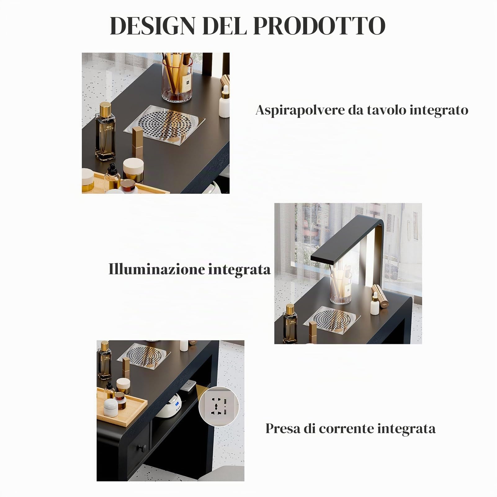Tavolo manicure moderno, stazione tavolo unghie cassettiera mobile con aspiratore elettrico per polvere,Scrivania per onicotecnica Postazione di lavoro per nail art per salone di bellezza e spa