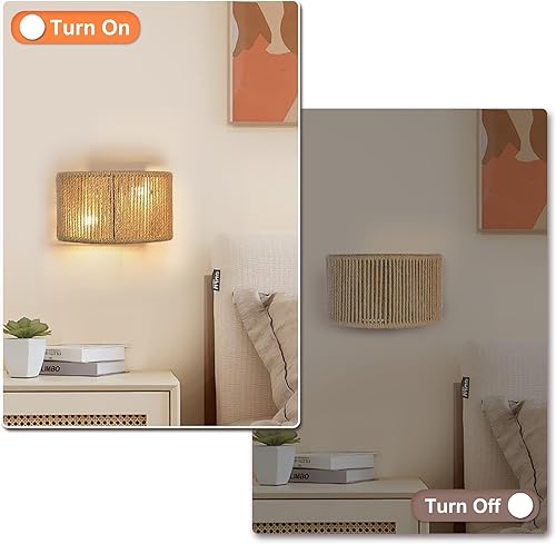 Miniatura 4 de Apliques de pared rústicos con apliques de cuerda de cáñamo, apliques de pared de granja, apliques de pared de ratán, luz de baño, lámpara de pared