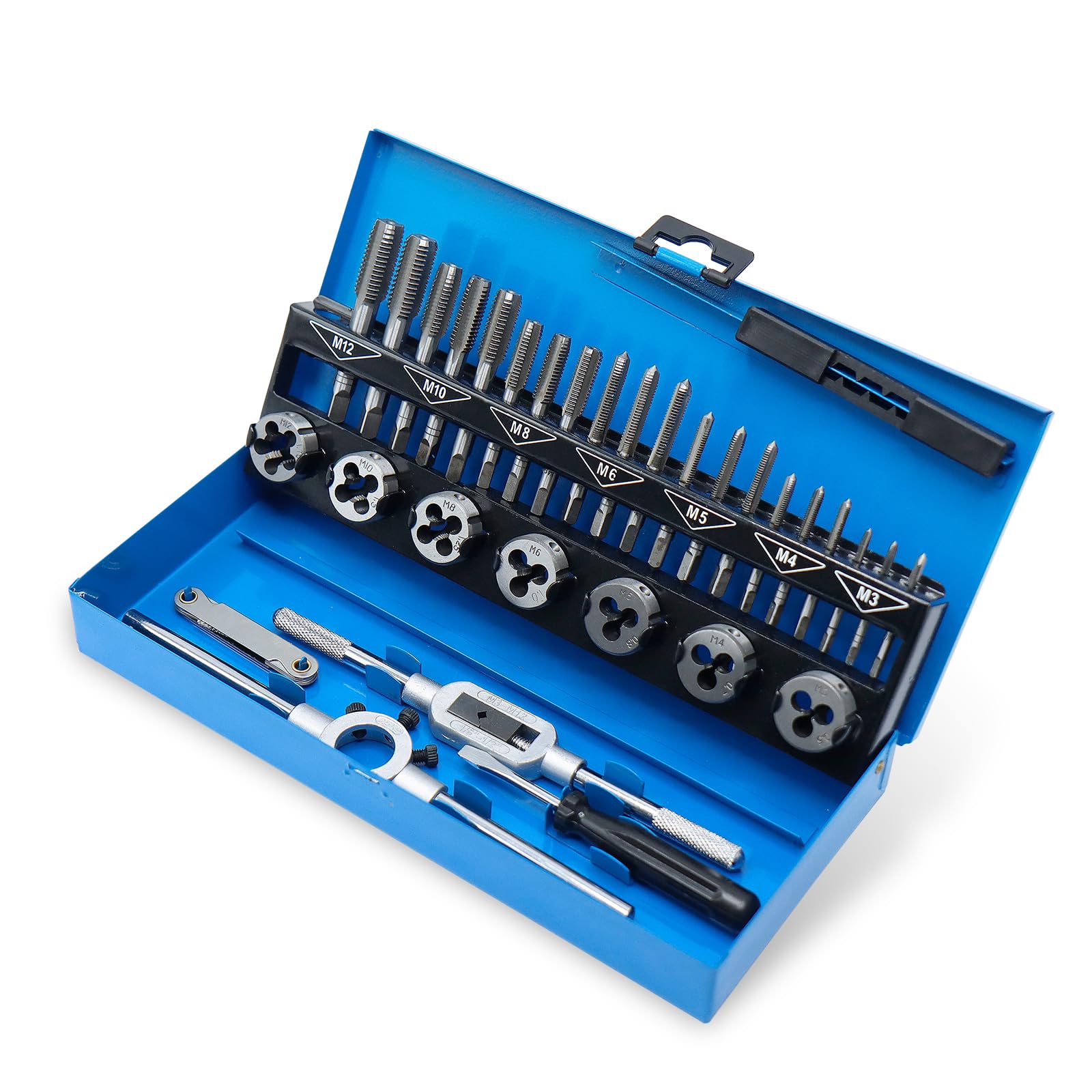 CCLIFE Coffret de Tarauds et Filières,32 pièces Kit de Filetage M3-M12 pour la Création et la Réparation de Filetage Taraudage et Filetage | Taraud et filière, avec taraud