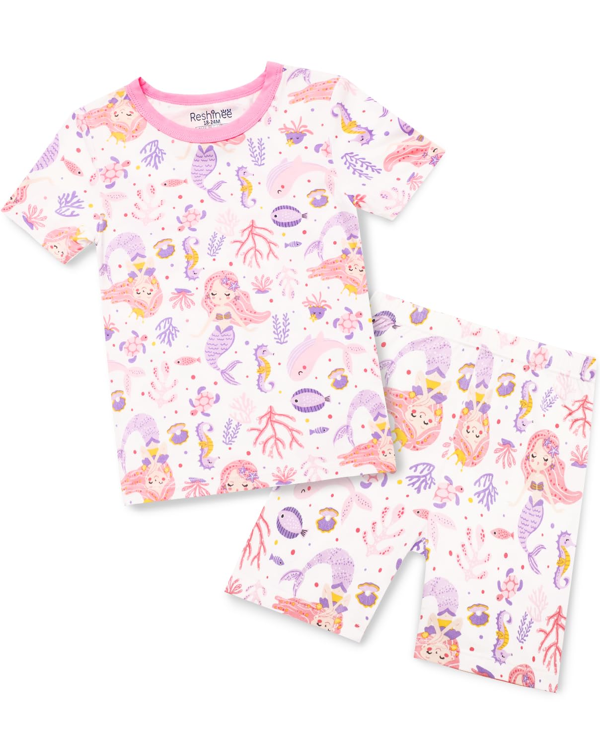 babee Reshinee Bamboo Viscose Toddler Unicorn Mermaid Girls Kids Pajamas Short Sleeve Summer Cool Snug fit Pjs 12M-8Y 2pcs