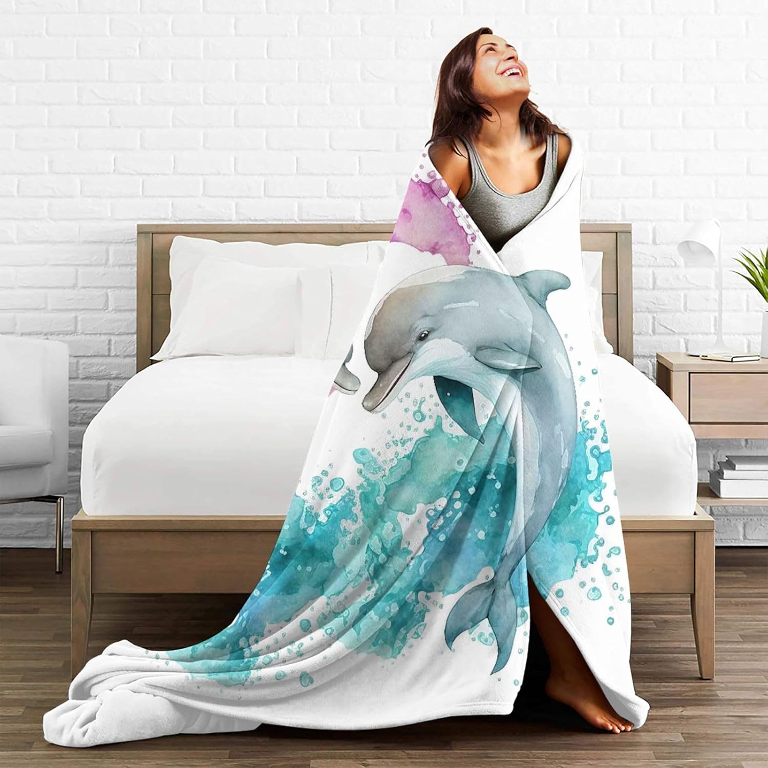 Dolphin Blanket Dolphin Decor Throw Blanket Dolphin Blanket Gifts for Girls Boys Dolphin Lovers Super Warm Soft Plush Lightweight Fleece Flannel Sofa Bedding Blanket for Kids Adults Men Women 50"X40" - Image 7