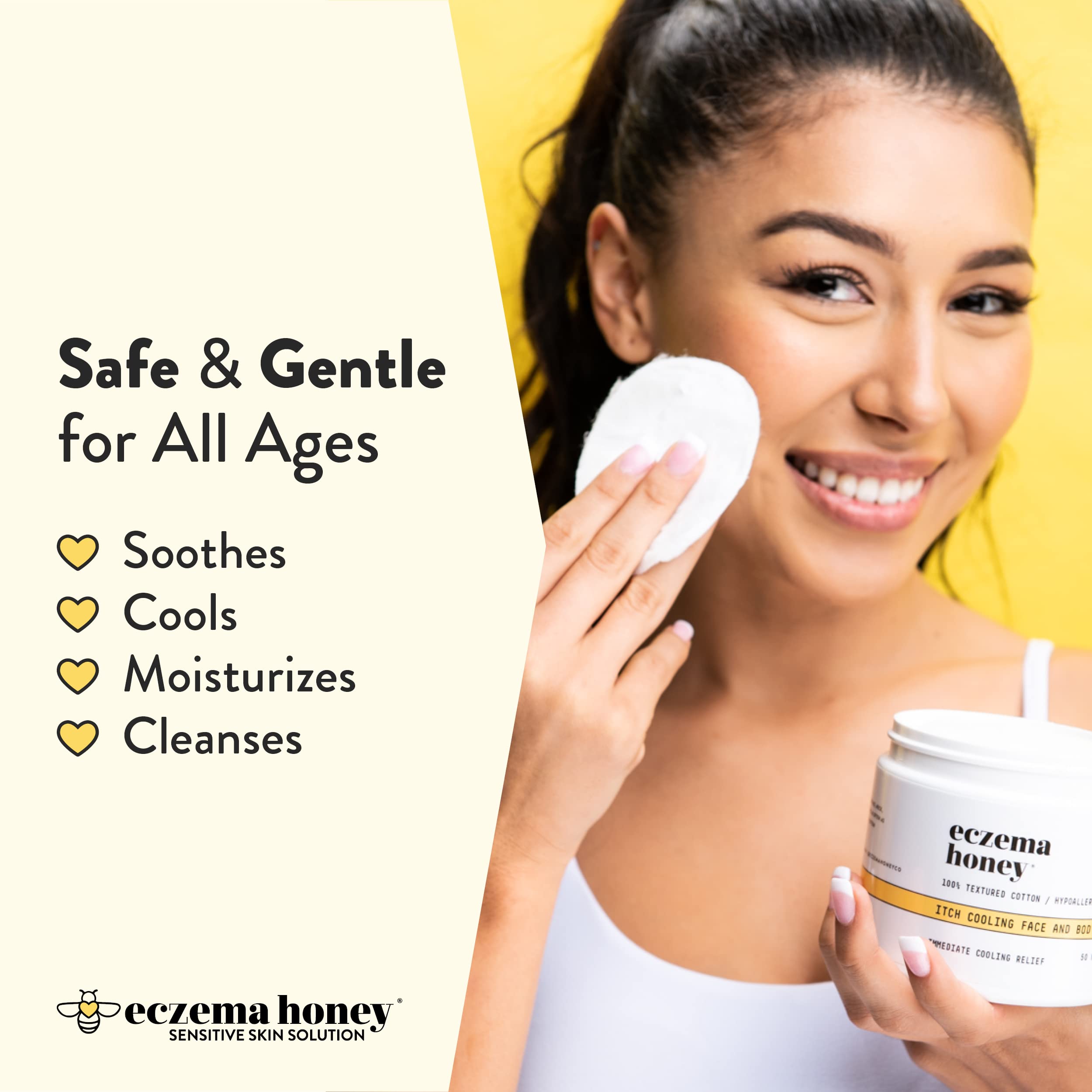 ECZEMA HONEY Juckreiz kühlende Gesichts- und Körper-Runden, Anti-Juckreiz Baumwoll-Gesichtspads, Feuchtigkeitscreme für Ekzeme, trockene und empfindliche Haut (50 Baumwoll-Runden)