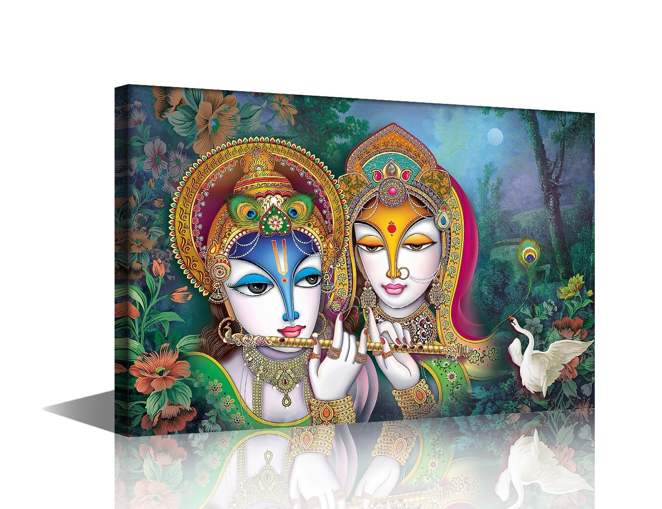 TISHIRON 1 Piece Lord Krishna Wall Paintings for Living Room Hindu God Pictures Print On Canvas Religious Culture Wall Art Bedroom Wall Decoration Office Wall Art Framed Ready to Hang - 16" Wx24 H โ image 1