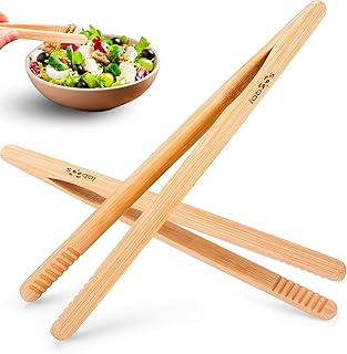 2-Pack Bamboo Toast Tongs 8.7” – Natural Bamboo Tongs for Toaster, Oven, Air Fryer, Pickles, Snacks – Heat-Resistant, Food Safe, Easy to Use – by Laboos
