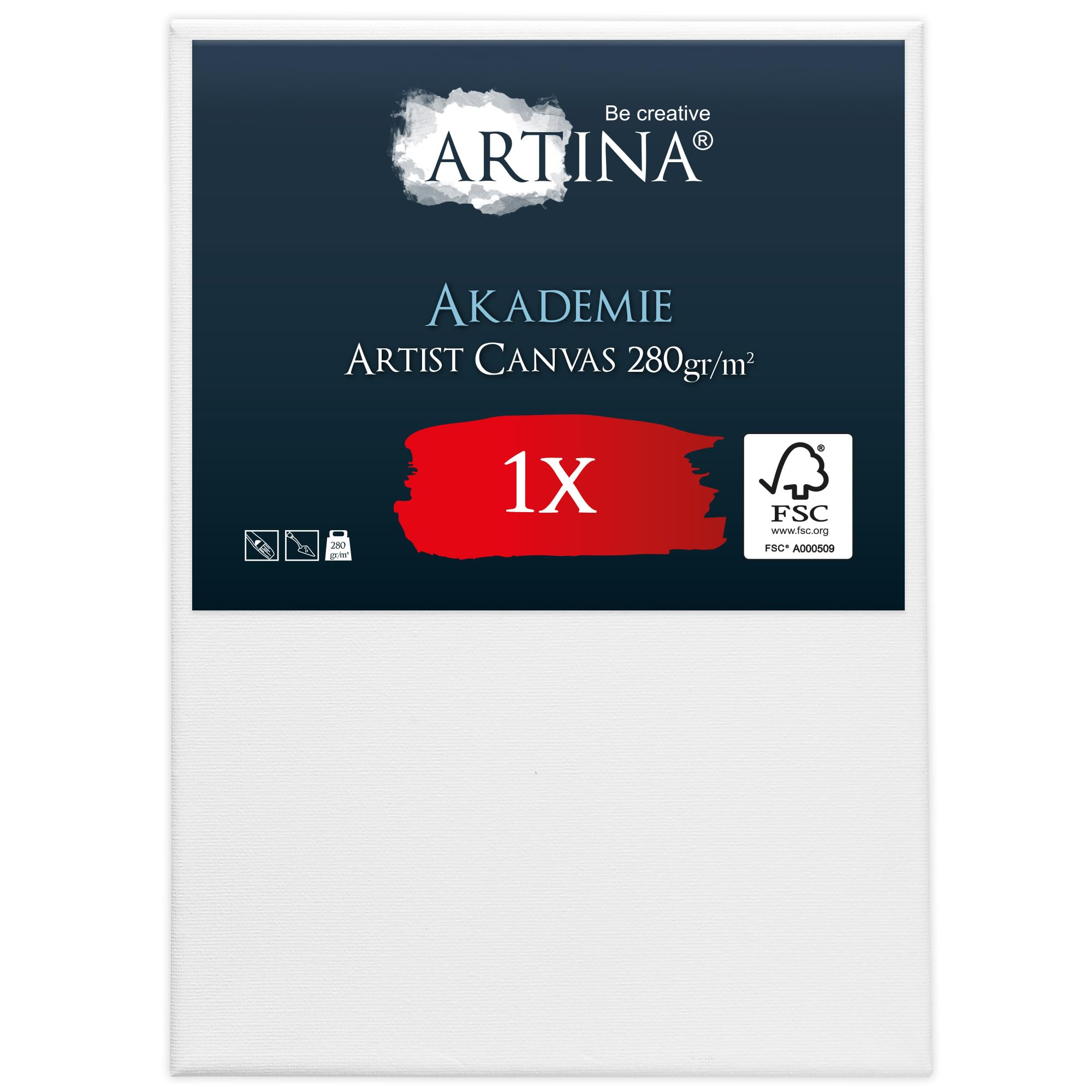 Artina FSC® Canvas for Painting 50x70 cm - Blank Canvases for Art for Acrylic, Watercolour & Oil Painting - 100% Cotton Canvas Stretcher Frame 280 g/m² - Akademie