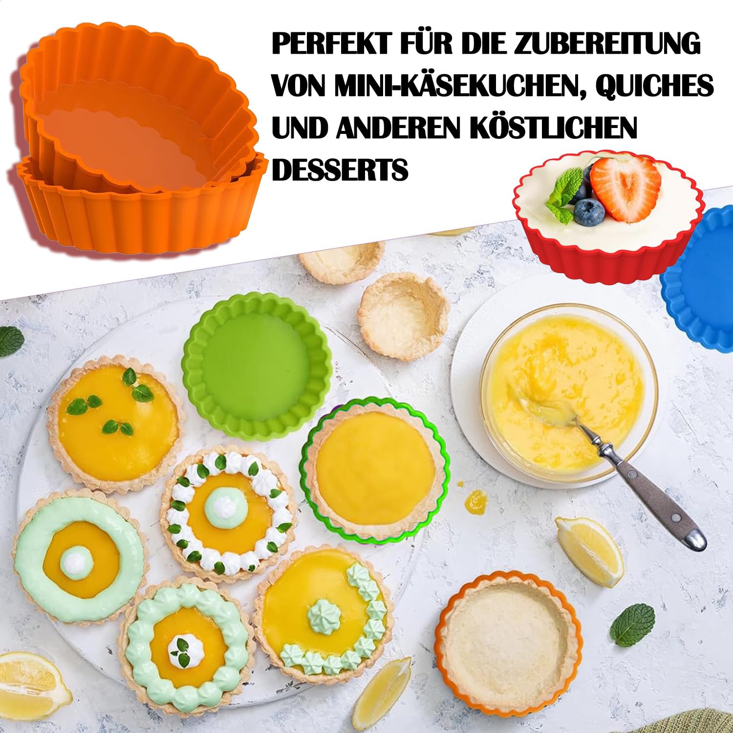 12 Silikon Mini Tarteformen 11cm - Antihaft Backformen Für Quiche & Tartelettes