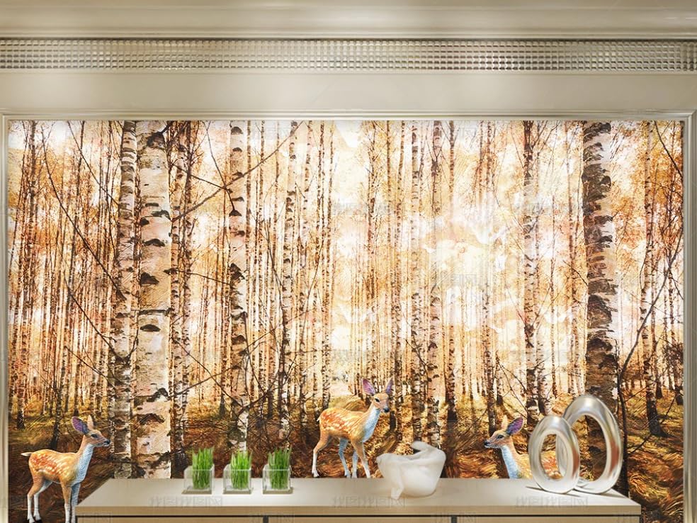 Papier Peint Intissé Forêt Peinture À L'Huile Paysage Poster Geant Mural Salon 250x175 cm