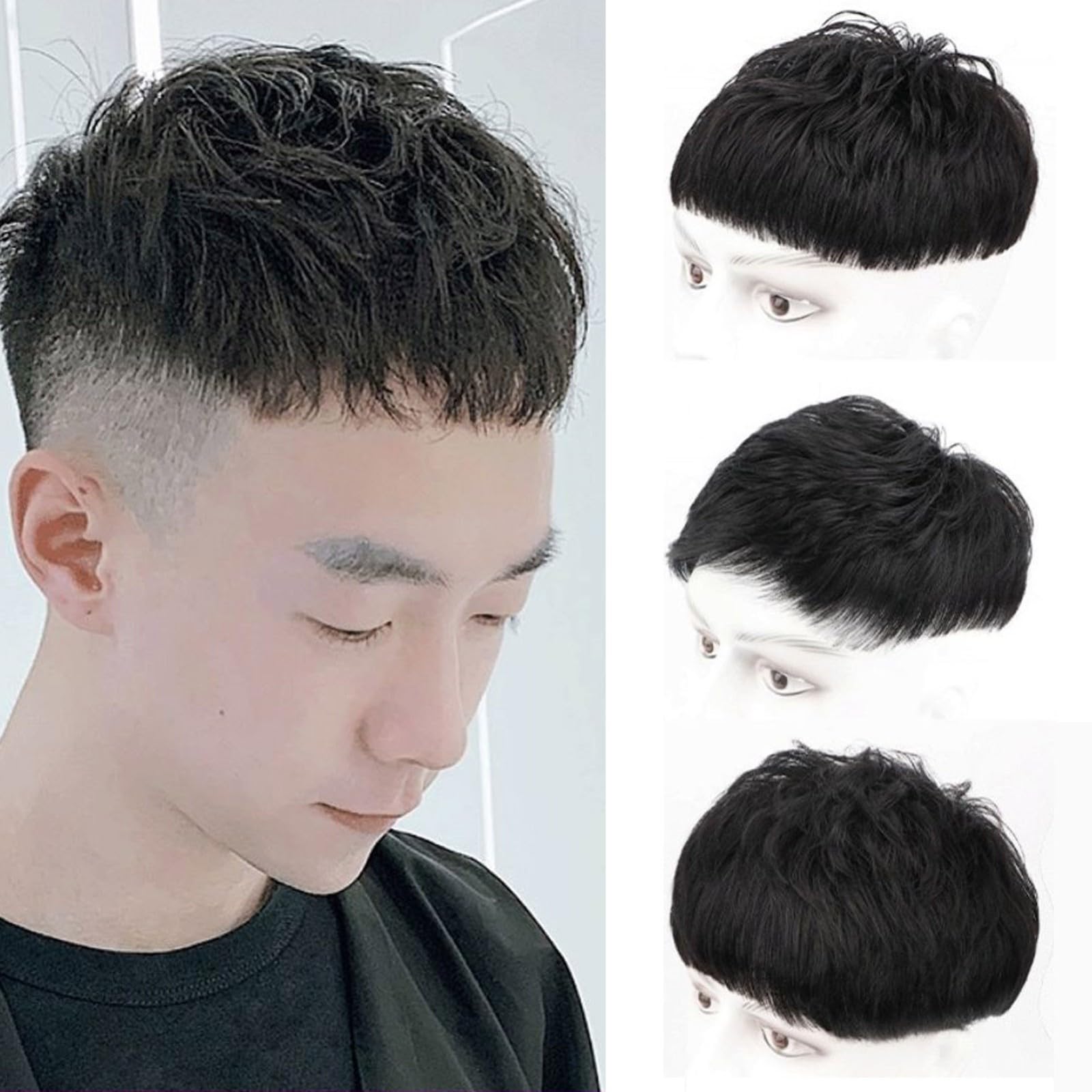 Clip en tupé para hombres, cabello humano corto con cinta de tupé para la pérdida de cabello masculino diario(A,18 * 20CM)