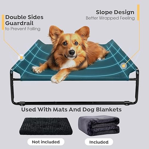 Miniatura 2 de Veehoo CWC2201B - Cama elevada grande para perros con manta de franela, cuna elevada para mascotas para perros grandes, cama hamaca de campamento