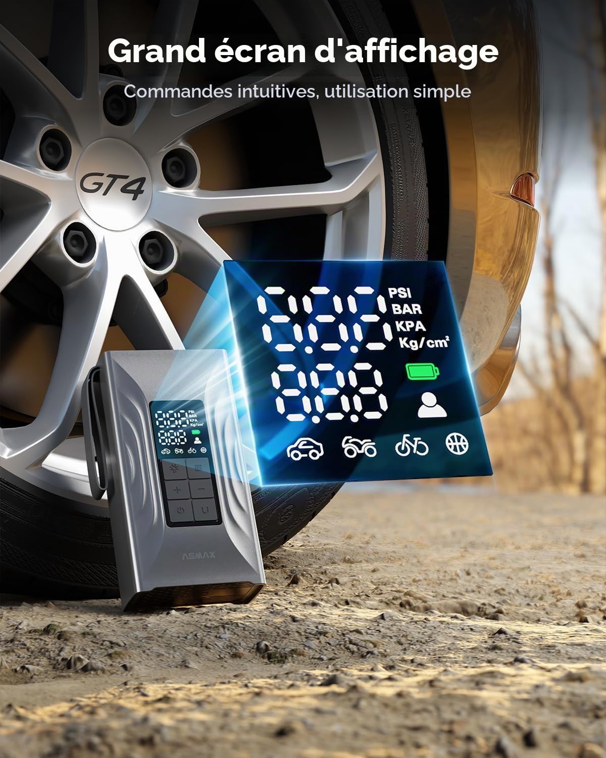 ASMAX Arrancador de Baterias de Coche 4000A, Compresor de Aire 150PSI, Arrancador de Coche 12V Para 9L de Gasolina o 8L de Diésel, Booster Con Pantalla LCD Grande, Para Coche/Camión/Moto - T20