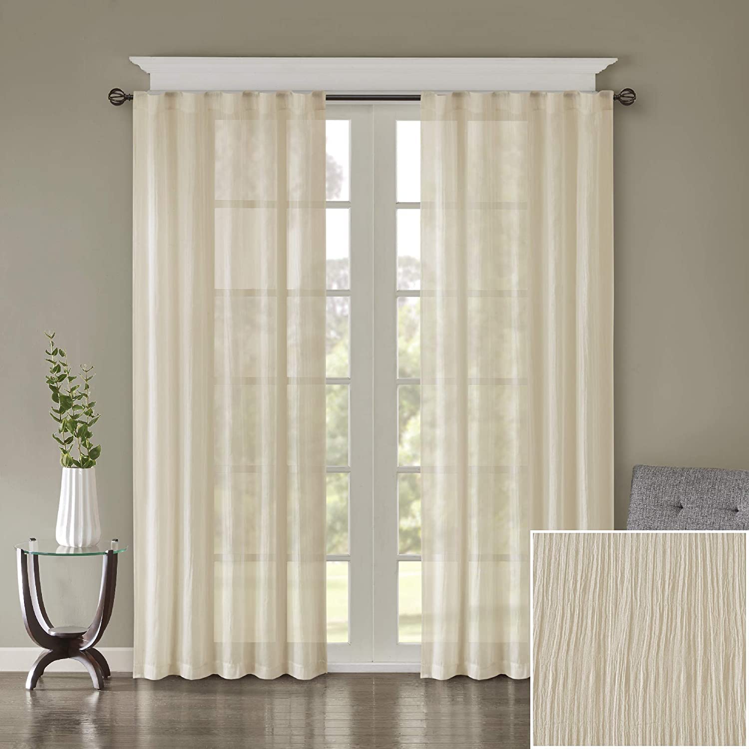 Madison Park Harper Paire de Panneaux de fenêtre écrasés Solides Crème 106,7 x 213,4 cm