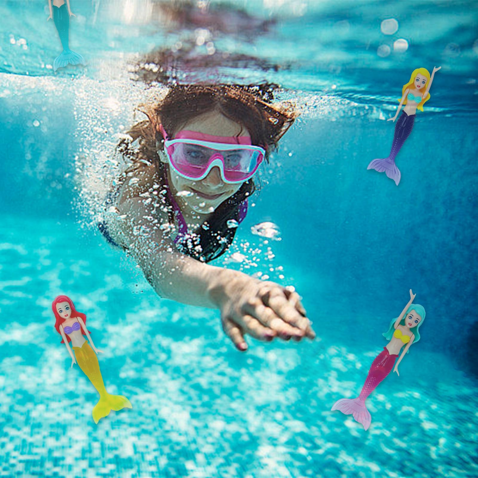 Meerjungfrau Tauchspielzeug Set - 2 Figuren + Muschel + 6 Edelsteine