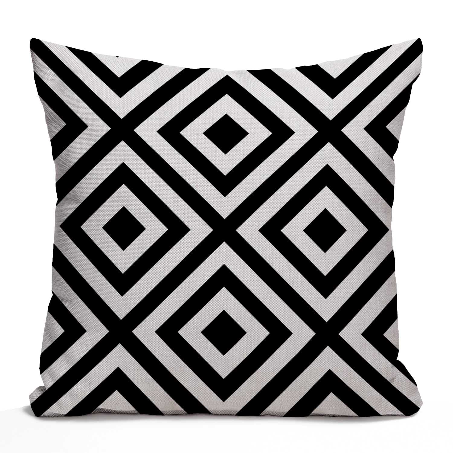 Tomda Multi022 Geometric Striped Black And White Diagonal Inclined Lines Cushion Case Throw Pillow Cover For Home Decor Sofa Couch 45X45cm 18X18 Inch Cotton Linen Farmhouse Decorations
