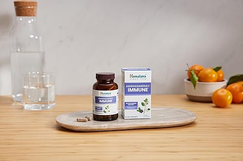 Miniatura 7 de Himalaya Ashwagandha+ Inmune con Ashwagandha, saúco, zinc y vitamina C para apoyo inmunológico activo, 60 cápsulas, suministro de 1 mes, vegano, sin